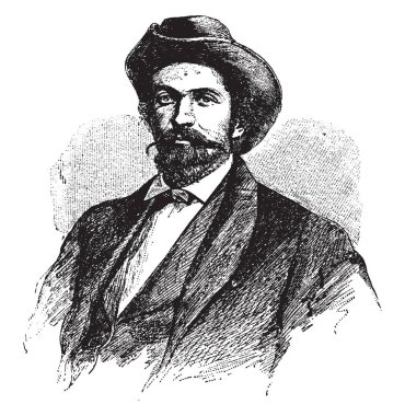 John Hunt Morgan, 1825-1864, o bir konfederasyon genel Amerikan İç Savaşı, vintage çizgi çizme veya oyma illüstrasyon yapıldı.