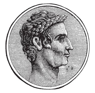 Julius Caesar, M.ö. 100 - M.ö. 44, Romalı politikacı ve general, Latin nesir, vintage çizgi çizme veya oyma illüstrasyon yazarı olarak ünlü biriydi