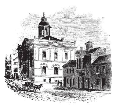 Postane Charleston, Güney Karolina, vintage çizgi çizme veya oyma illüstrasyon bir çizimi.