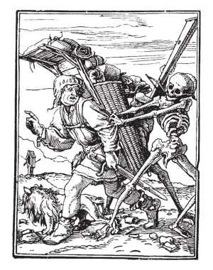 Dans ölüm, gravür, vintage çizgi çizme veya oyma illüstrasyon Hans Holbein'ın dizi satıcısı.