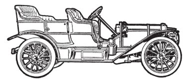 Kullanarak bir benzinli motor, vintage çizgi çizme veya illüstrasyon oyma erken 1900 yılında icat ilk çalışma motorlu arabalar biri otomobil.