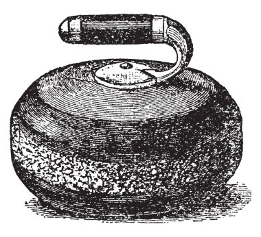 Curling, vintage çizgi çizme veya illüstrasyon oyma spor kıvırma taştan.