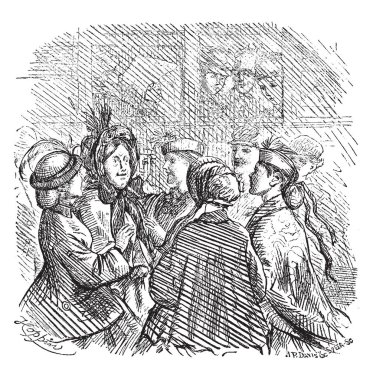 Konuşmak, vintage çizgi çizme veya illüstrasyon oyma kadın grubu