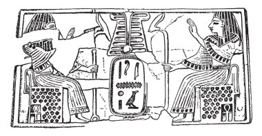 Hiyeroglif paneli bir cartouchein ile bu resim, çizim veya şekil oyma vintage çizgi.