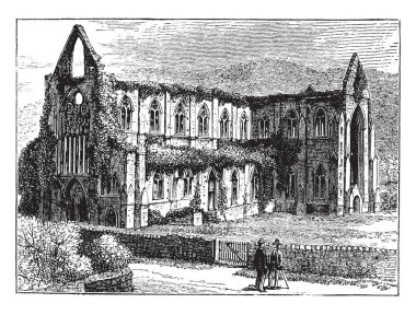 Tintern Abbey Cisternian, sadece ikinci Cistercian Vakfı İngiltere, vintage çizgi çizme veya oyma illüstrasyon yapıldı..
