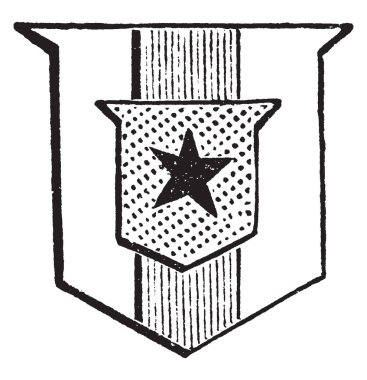 Inescutcheon sıradan bir küçük arma kalkan, vintage çizgi çizme veya oyma illüstrasyon içinde kaynaklı olduğunu.