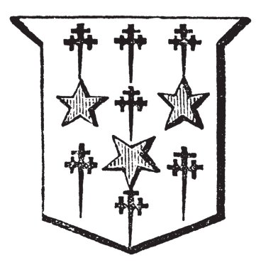 Kefal ve çapraz Crosslets bir arma şef ve temel, klasik çizgi çizme veya illüstrasyon oyma arasında yer almaktadır.