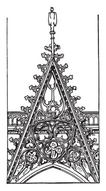 Ajur Gable, Eğimli çatı, vintage çizgi çizme veya oyma illüstrasyon kenarları arasında duvar üzerinden açık, Rouen Katedrali, genellikle üçgen bölümü.