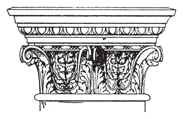 Korinthische Pilaster Hoofdstad Bucrania Swag Rozet Kroonlijst Modillions Vintage Lijntekening — Stockvector