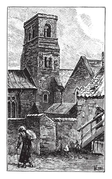 Jarrow Church Tower Estão Margem Norte Rio Laje Pedra Original —  Vetores de Stock