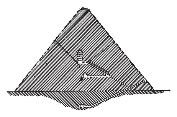 大金字塔 埃及建筑 大金字塔吉萨横断面 内部看法 复古线图画或雕刻例证的部分 — 图库矢量图片
