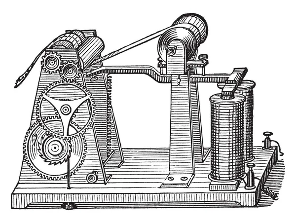 Resimde Morse Mors Kodunu Bir Rulo Kağıt Vintage Çizgi Çizme — Stok Vektör