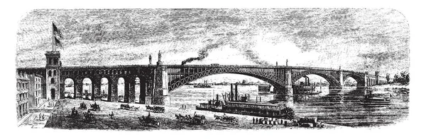 Eads Köprüdür Çelik Kombine Karayolu Demiryolu Köprüsü Mississippi Louis Vintage — Stok Vektör