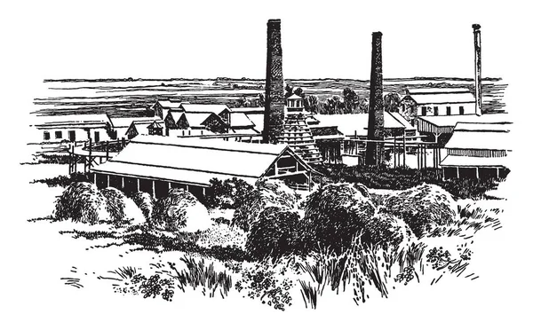 この図は ポンセ近く砂糖工場 ビンテージの線描画や彫刻イラスト — ストックベクタ