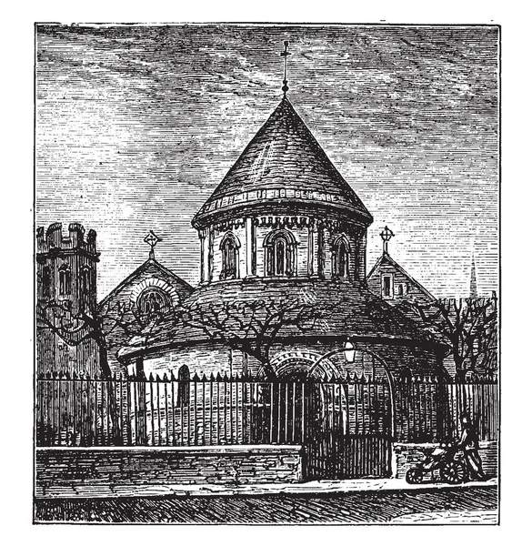 这幅画描绘了一个教堂 它被称为斯托克城 Pogis 复古线画或雕刻插图 — 图库矢量图片