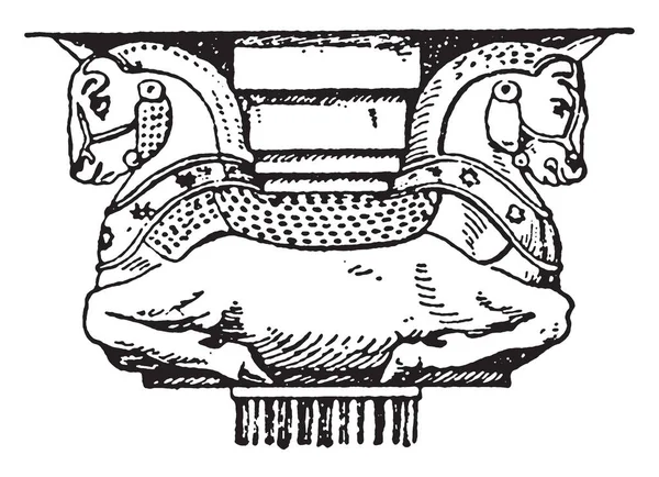 古代ペルシャの首都 異常牛 デザイン 前面パーツ 古代ペルシア語 サポート ビンテージの線描画や彫刻イラスト — ストックベクタ