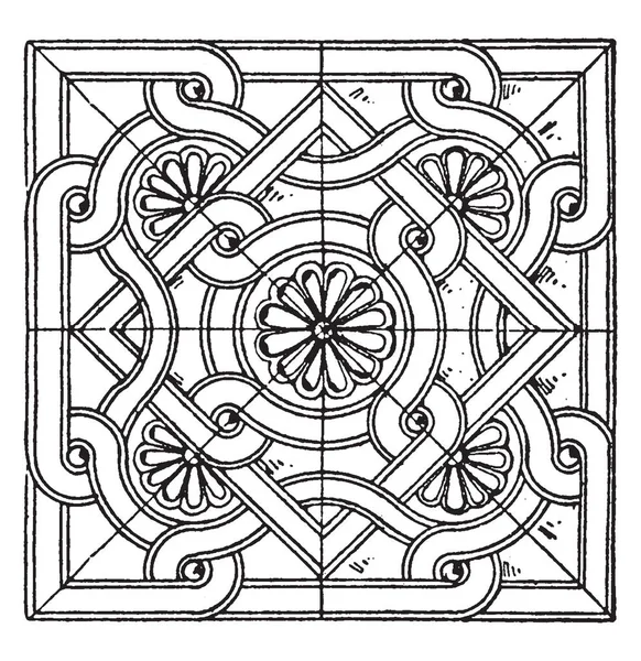 Byzantské Square Panel Basreliéf Design Vintage Kreslení Čar Nebo Gravírování — Stockový vektor