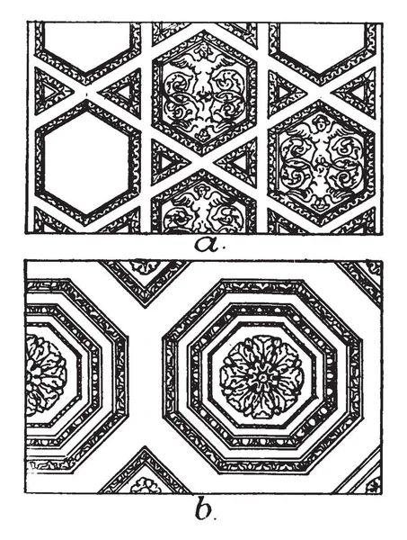 Roman Ceiling Panels Coffer Architecture Shape Square Octagon Ceiling Decoration — Stock Vector