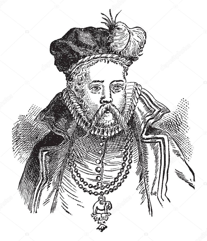 Tycho Brache, 1546-1601, he was a Danish nobleman, famous for his accurate and comprehensive astronomical and planetary observations, vintage line drawing or engraving illustration