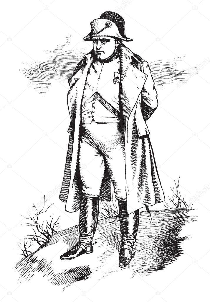 Napoleon, 1769-1821, he was a French military and political leader, emperor of the French and king of Italy, vintage line drawing or engraving illustration