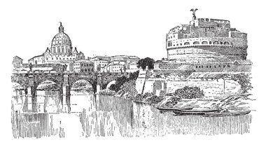 Bir anıt Hadrian, Roma İmparatoru. O da 'Castel Sant'Angelo', vintage çizgi çizme veya oyma illüstrasyon denir.