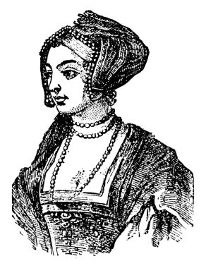 Anne Boleyn, 1501-1536, İngiltere kraliçesi 1533 üzerinden 1536 için vintage çizgi çizme veya oyma illüstrasyon biriydi