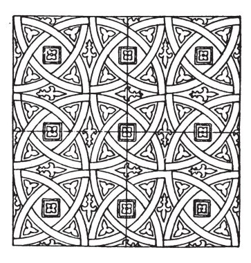 Ortaçağ döşeme daire deseni bir vitray tasarım, birlikte, vintage uygun en eski işlemi satır çizim veya oyma.