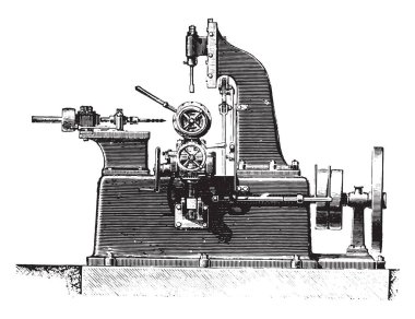 Yiv açma hub, profil görünümü, vintage oyulmuş illüstrasyon makine. Endüstriyel ansiklopedi E.-O. Lami - 1875