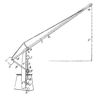 Deniz Crane, kaldırma makinesi, genel olarak donatılmış, bir çelik halat davul, hem kaldırın ve malzemeleri indir, onları yatay olarak taşımak için kullanılan, vintage çizgi çizme veya oyma illüstrasyon da denir.