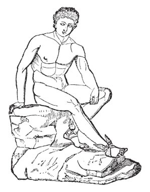 Hermes (Mercury) heykeli, Tanrı'nın messenger Ayrıca Yunan din ve mitoloji, vintage çizgi çizme veya oyma illüstrasyon Olimpos tanrısı olarak bilinen.