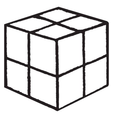 Froebel'ın bölünmüş bilgi etkinlik, hayır zor, sekiz küçük küpler, vintage çizgi çizme veya oyma illüstrasyon için kullanılan küp.