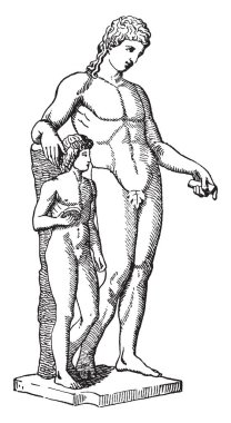 Apollo ve birbirlerinin vintage çizim için el ele tutuşarak veya illüstrasyon oyma sümbül bir portre.