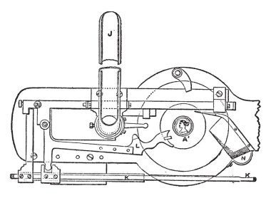 Bu resimde Royal Mint, vintage çizgi çizme veya oyma illüstrasyon mekanizma basar basın gösterir.