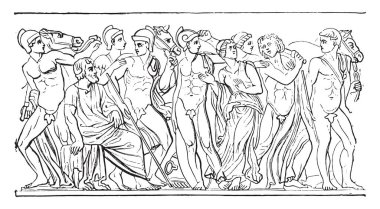 Wedgwood cameo, mavi-gri Yapıştır, beyaz süsler, vintage oyulmuş illüstrasyon. Endüstriyel ansiklopedi E.-O. Lami - 1875