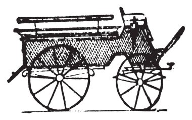 Wagonette 4 veya 6 kişi, vintage çizgi çizme veya oyma illüstrasyon taşımak üzere tasarlanmış bir dört tekerlekli araçtır.