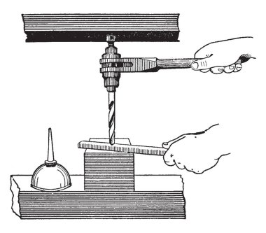 Bu resimde kilit bir taşınabilir el matkap, vintage çizgi çizme veya oyma resimde olan matkap temsil eder.
