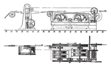 Yükseklik ve besleyicisini ünite planı, vintage illüstrasyon kazınmış. Endüstriyel ansiklopedi E.-O. Lami - 1875