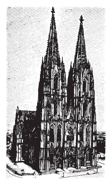 科隆大教堂 Klner Dom Hohe Domkirche 圣珀斯 圣彼得 复古线条绘画或雕刻插图 — 图库矢量图片
