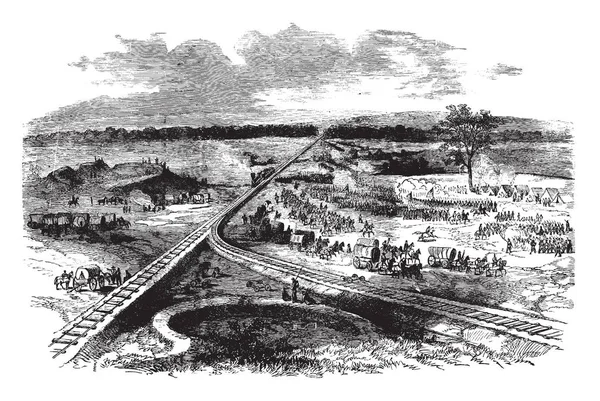 Manassas Ist Eine Unabhängige Stadt Communidad Virginia Vintage Line Drawing — Stockvektor