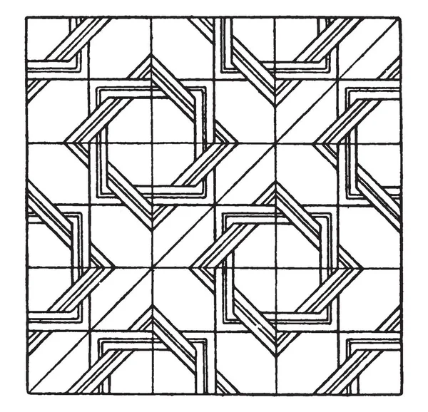 Сучасні Площі Панелі Геометрична Мозаїка Деревини Штук Vintage Штриховий Малюнок — стоковий вектор