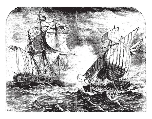 此图像表示捕获的二海盗船 复古线条画或雕刻插图 — 图库矢量图片