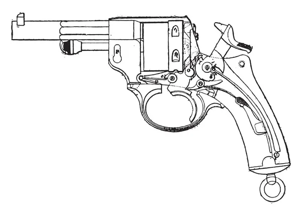 Silah Tabanca Modeli 1873 Güverte Vintage Oyulmuş Illüstrasyon Görünümden Endüstriyel — Stok Vektör