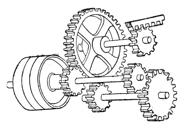 Dostępny Mechanizm Umożliwiający Szybki Powrót Narzędzia Vintage Grawerowane Ilustracja Przemysłowe — Wektor stockowy