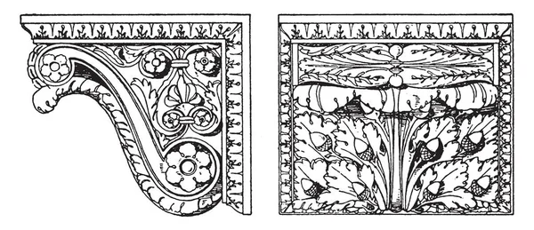罗马控制台被发现在梵蒂冈 Romeblack 钢与黄金 石灰石顶部 复古线条画或雕刻插图 — 图库矢量图片