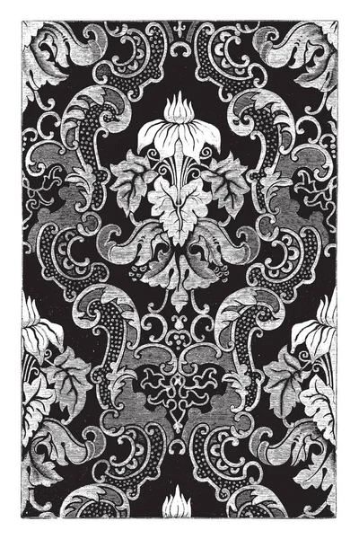カーテンはダマスクの白い花 葉とオレンジ ビンテージの線画の濃淡の飾りの編みやイラストを彫刻 — ストックベクタ