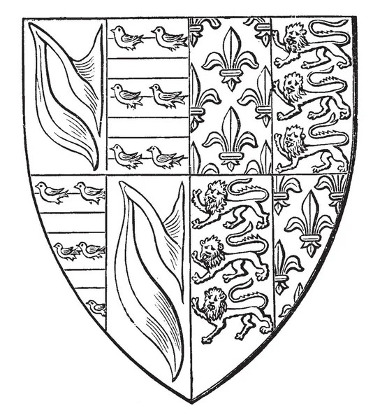 Escudo John Hastings Empalan Francia Antigua Inglaterra Trimestral Línea Vendimia — Archivo Imágenes Vectoriales