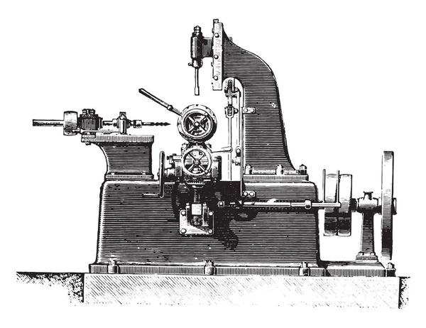 縦断ビュー ビンテージの刻まれた図を溝加工機 産業百科事典 1875 — ストックベクタ