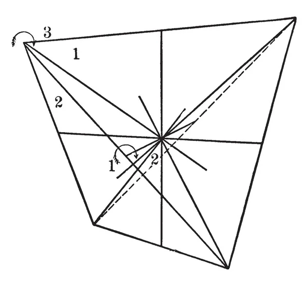 この図は 四面体クラス ビンテージの線描画や彫刻イラストの対称性を表す — ストックベクタ