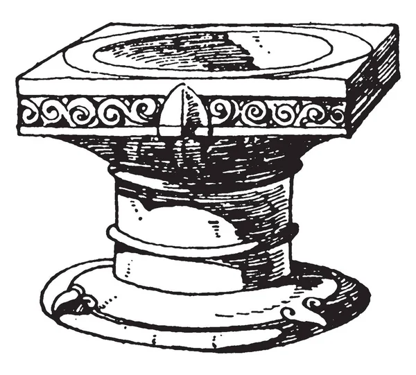Romanesque Stoup Utilizzato Contenere Acqua Santa Disegno Linee Vintage Incisione — Vettoriale Stock