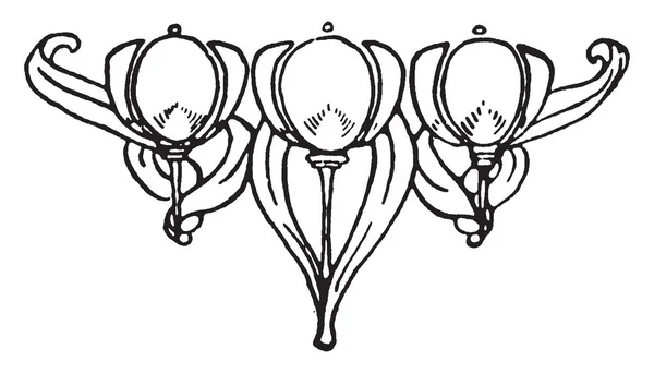 Blommig Stränghållare Har Tre Blomma Med Blad Vintage Linje Ritning — Stock vektor